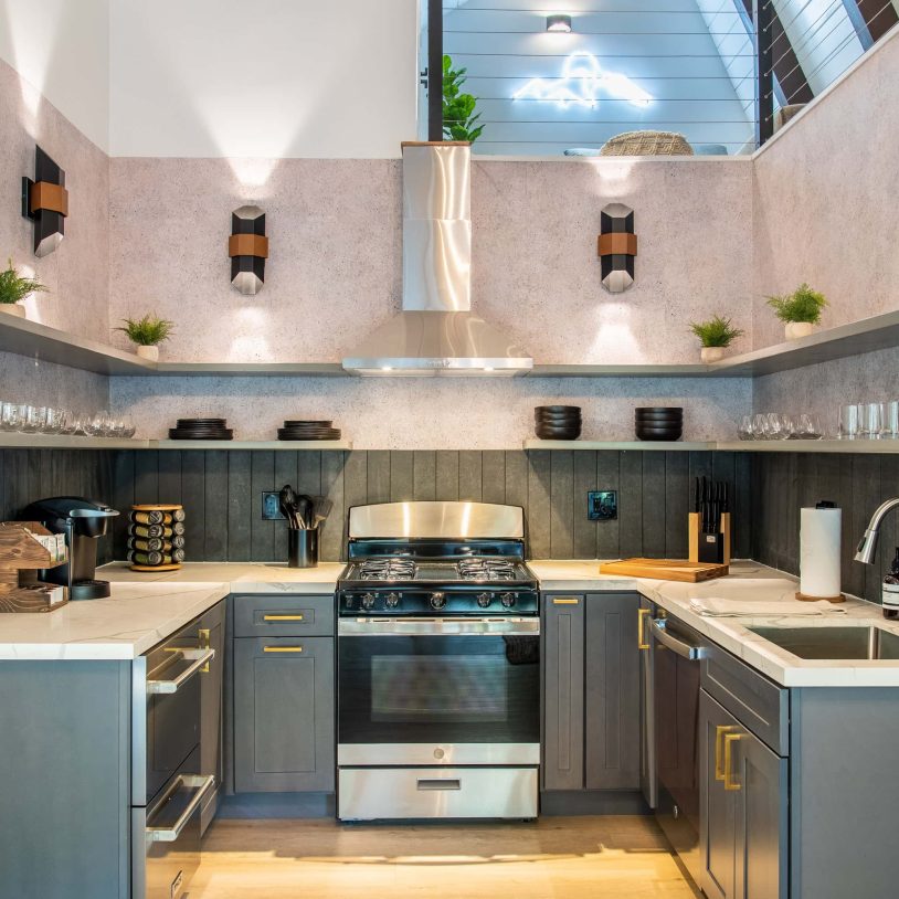 Modern kitchen at a cozy mountain retreat, perfect for a Lake Arrowhead escape.