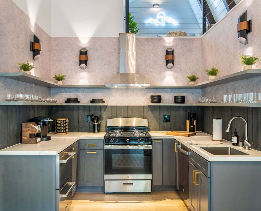 Modern kitchen at a cozy mountain retreat, perfect for a Lake Arrowhead escape.