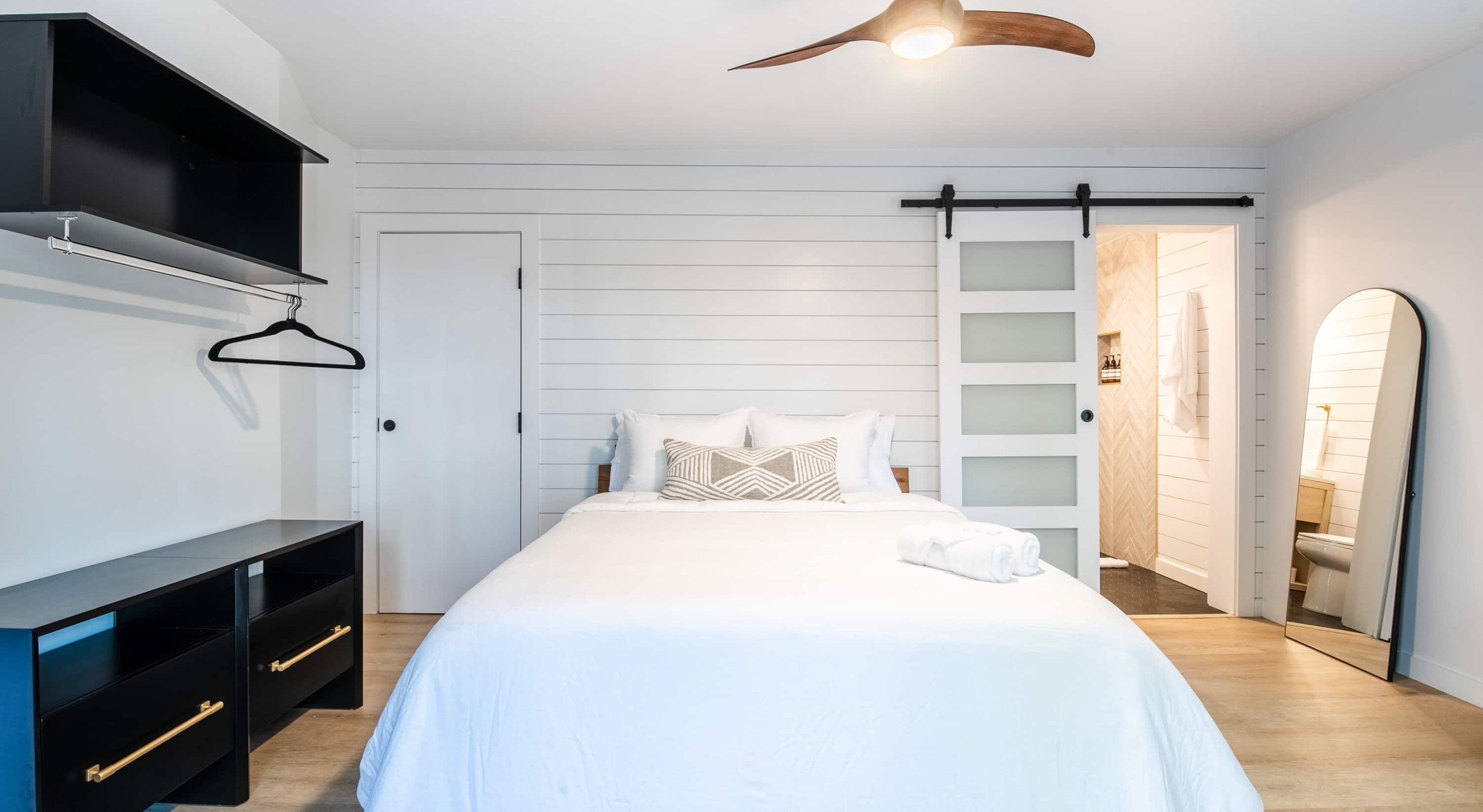 Cozy room in Modern Mountain Lodging with stylish decor and minimalistic design.