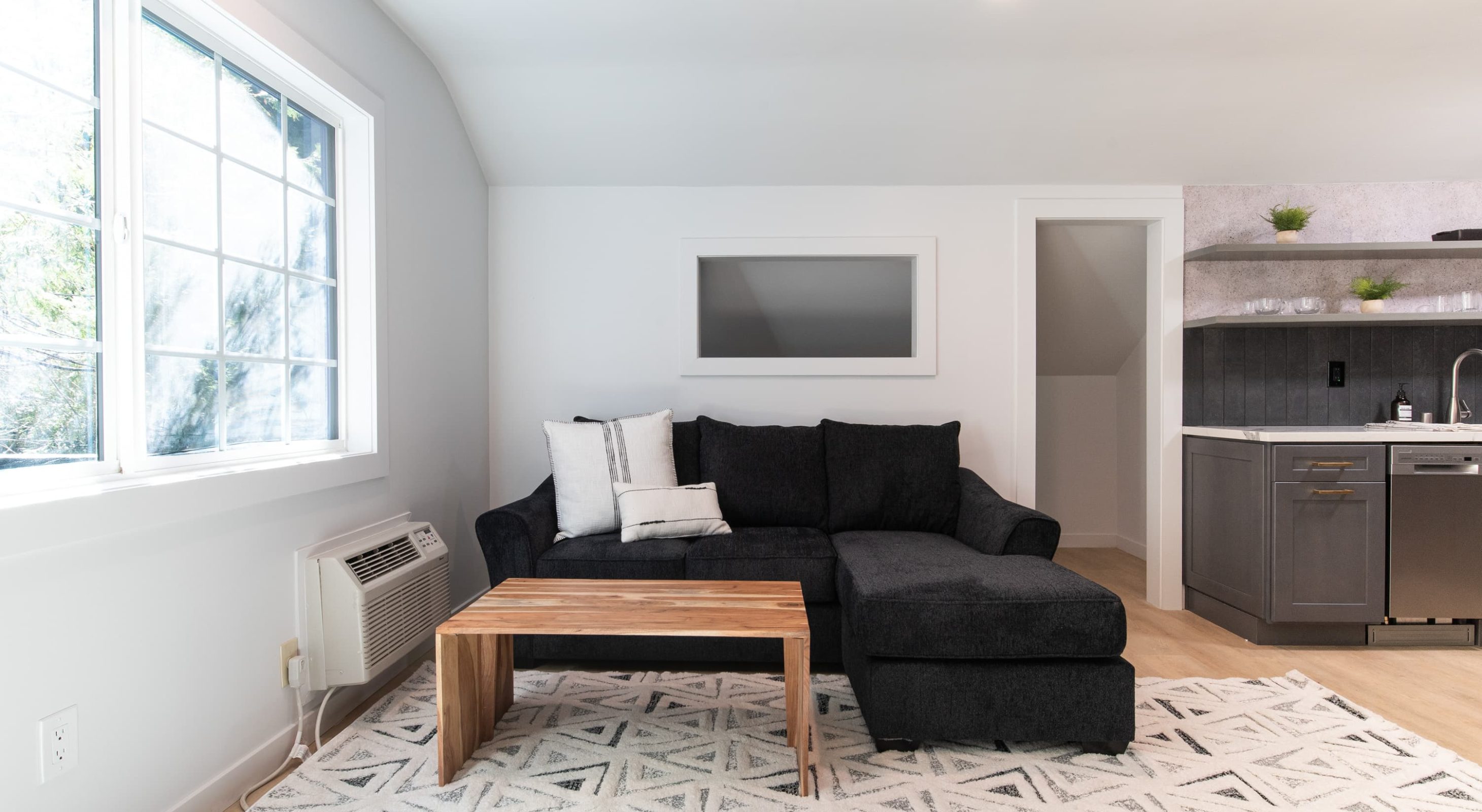 Cozy living area in a Boutique Hotel near The Village, featuring modern decor.