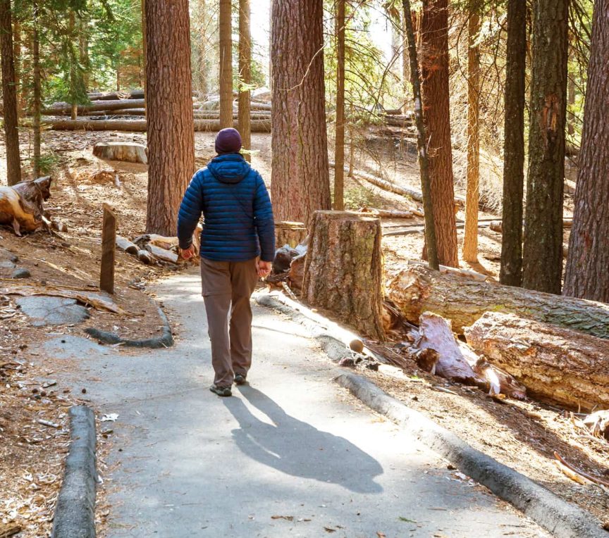 Man hiking in the California mountains near Lake Arrowhead
