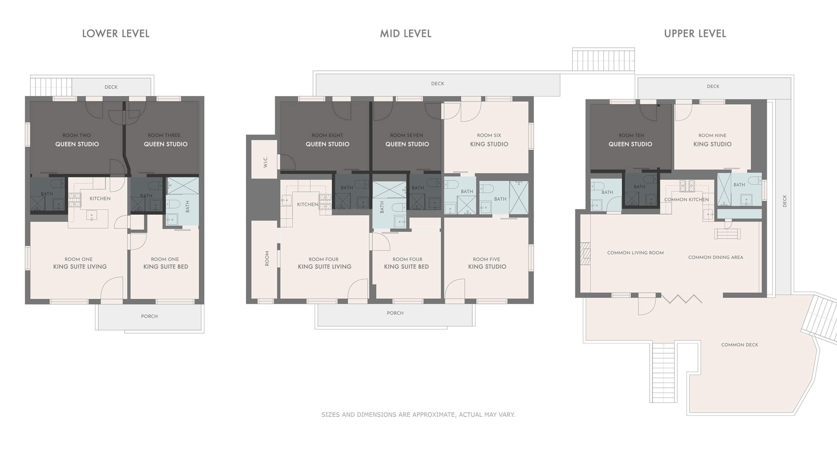 Floorplans for the queen studio The Kingsley Hotel in Lake Arrowhead