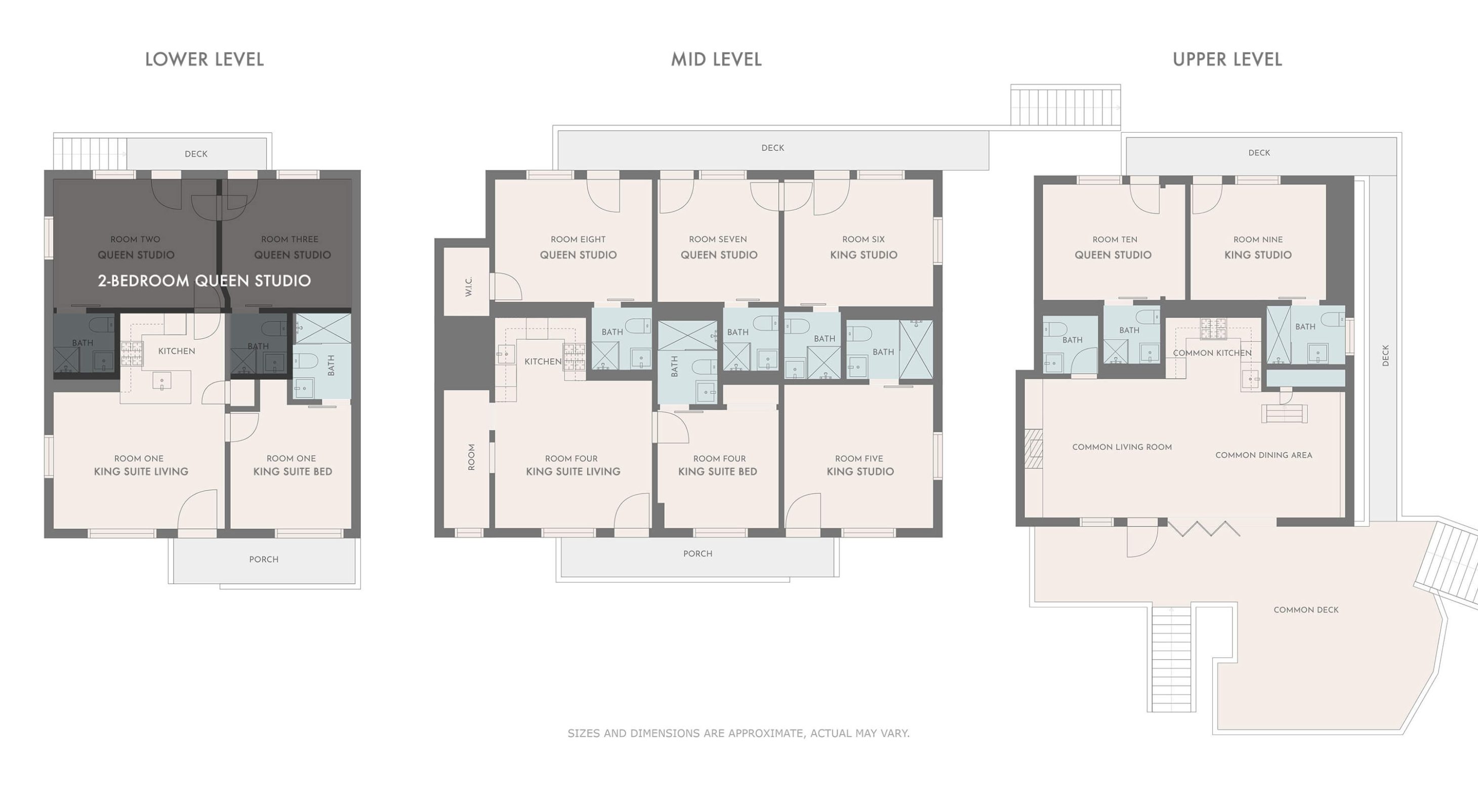 Floorplans for 2-Bedroom Queen at The Kingsley Hotel in Lake Arrowhead